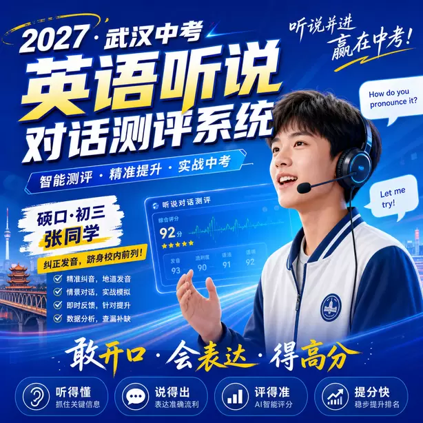 武汉中考听说机考线上录播课程硚口&middot;初三张同学（纠正发音，跻身校内前列）